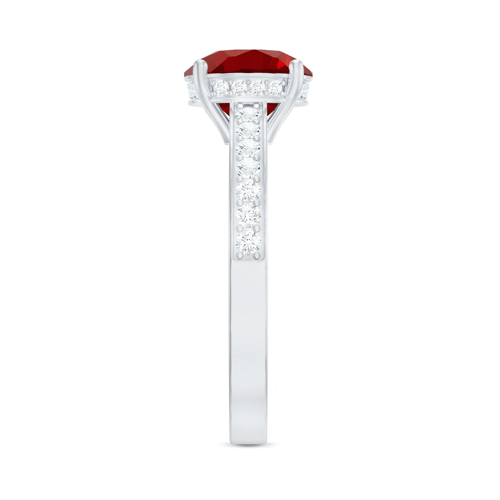 Lab Grown Ruby Simple Solitaire Engagement Ring with Diamond