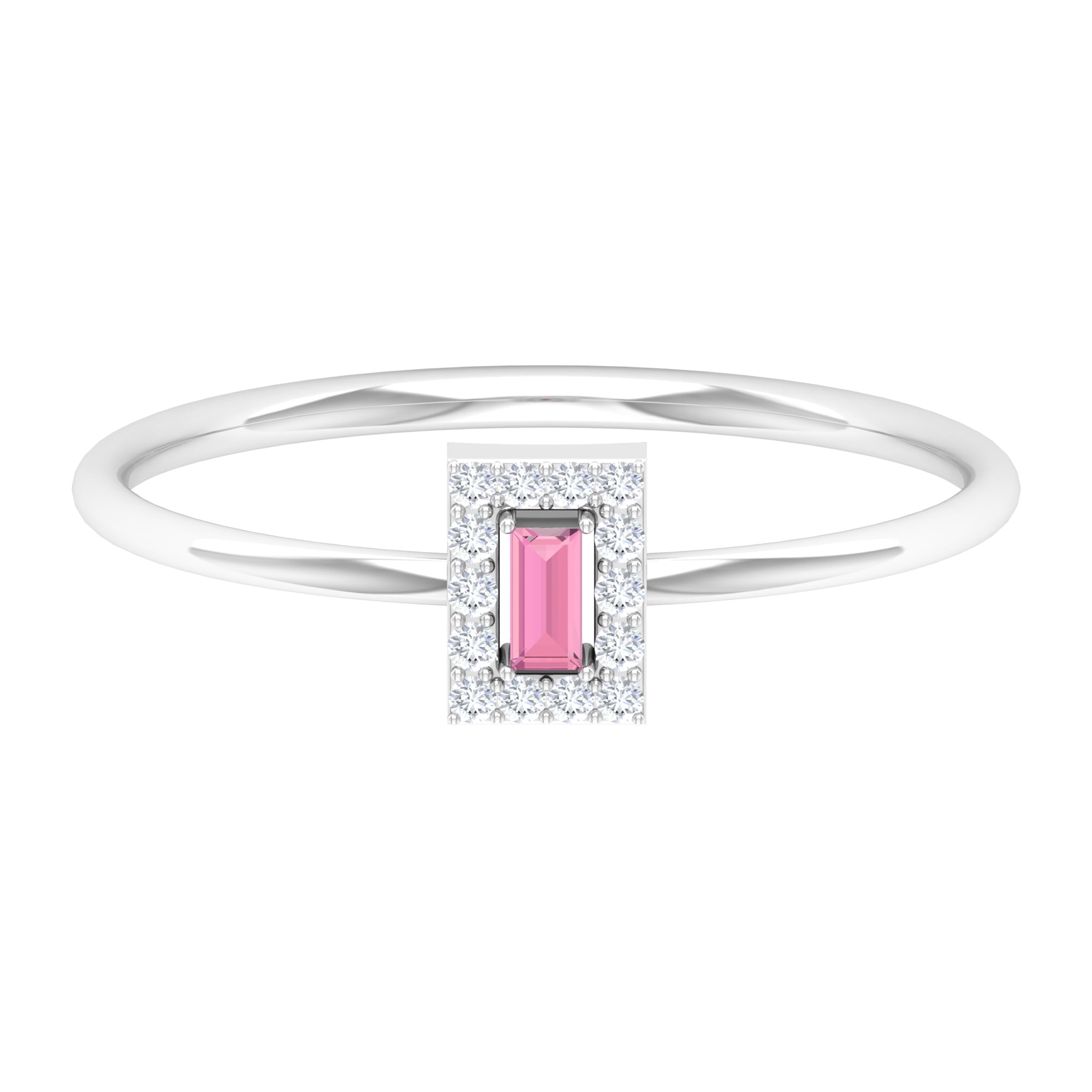Natural Pink Tourmaline Dainty Promise Ring with Diamond Accent