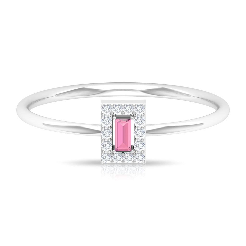 Natural Pink Tourmaline Dainty Promise Ring with Diamond Accent