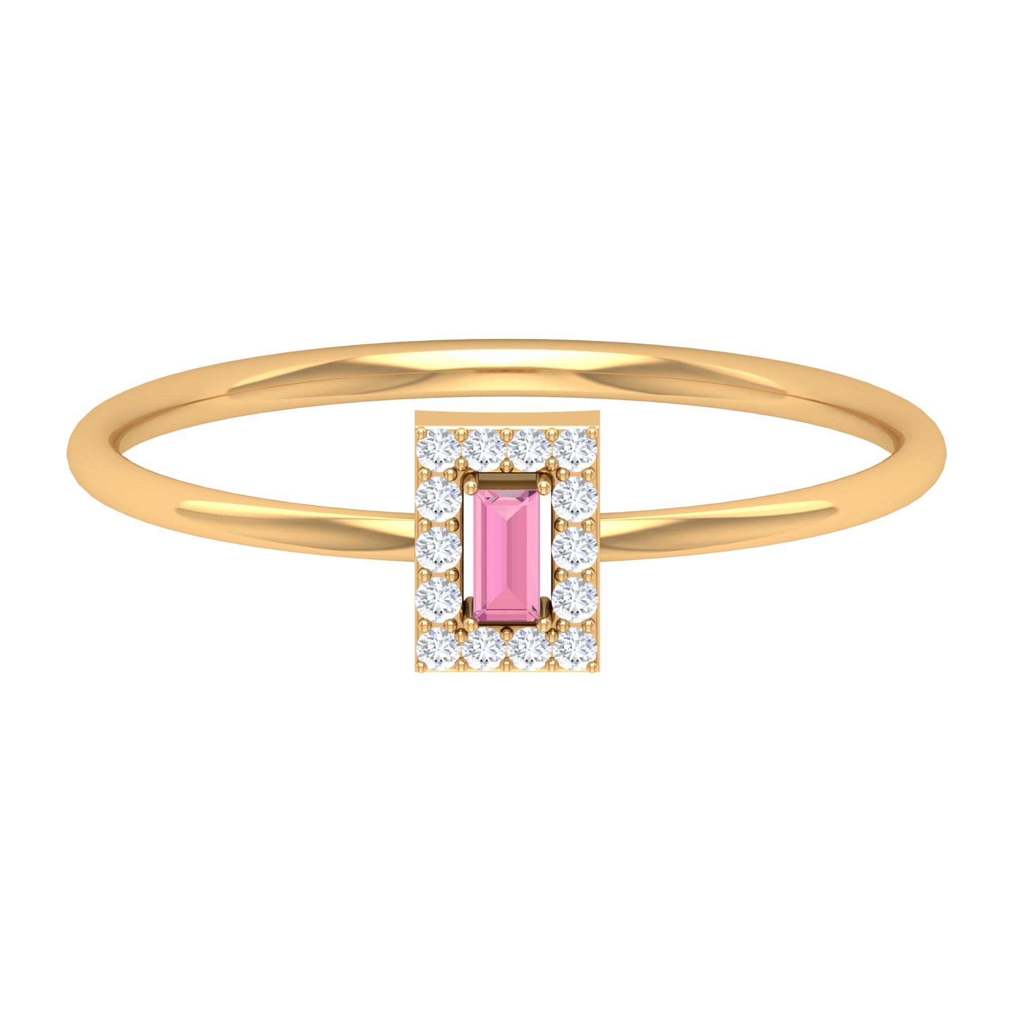 Natural Pink Tourmaline Dainty Promise Ring with Diamond Accent