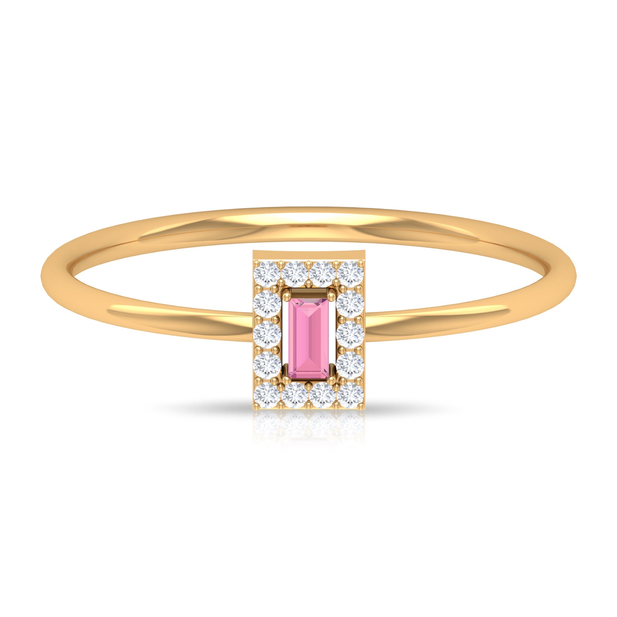Natural Pink Tourmaline Dainty Promise Ring with Diamond Accent