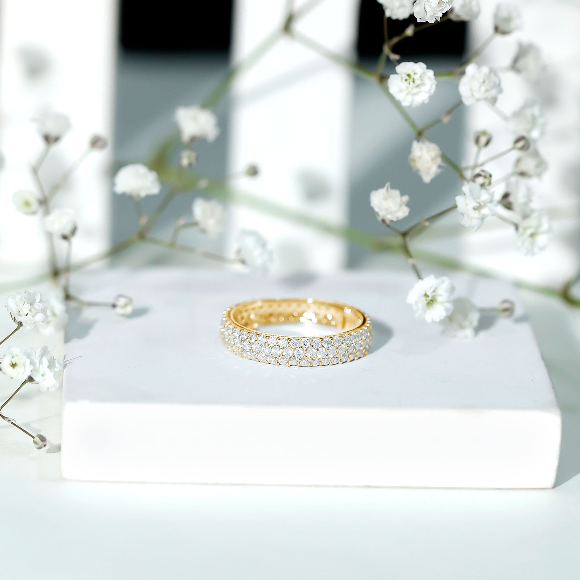 Triple Row Moissanite Classic Wedding Ring Band for Women