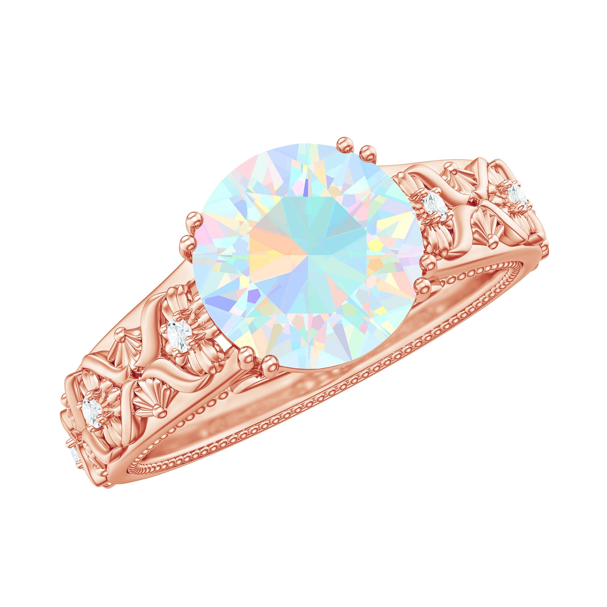 Nature Inspired 8mm Ethiopian Opal Engagement Ring with Diamond