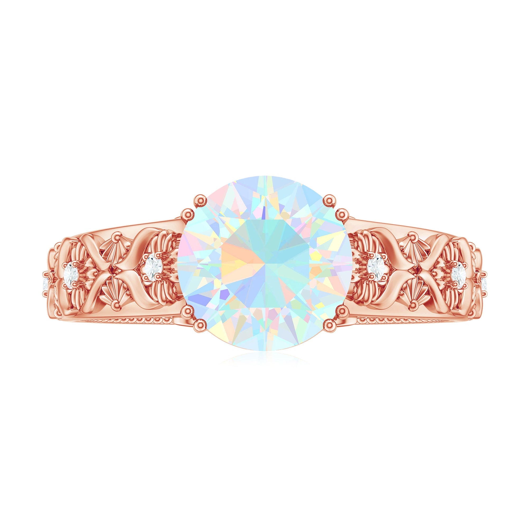 Nature Inspired 8mm Ethiopian Opal Engagement Ring with Diamond