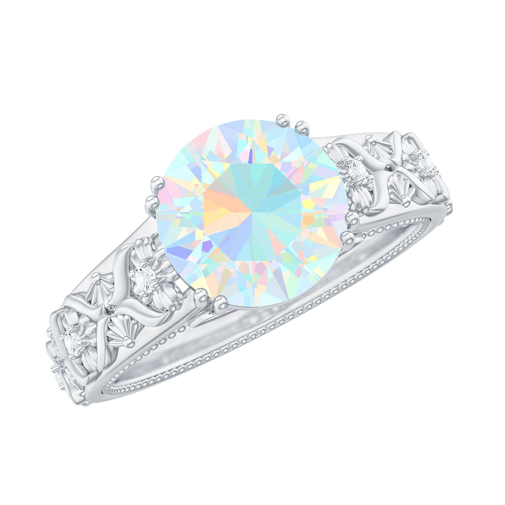 Nature Inspired 8mm Ethiopian Opal Engagement Ring with Diamond