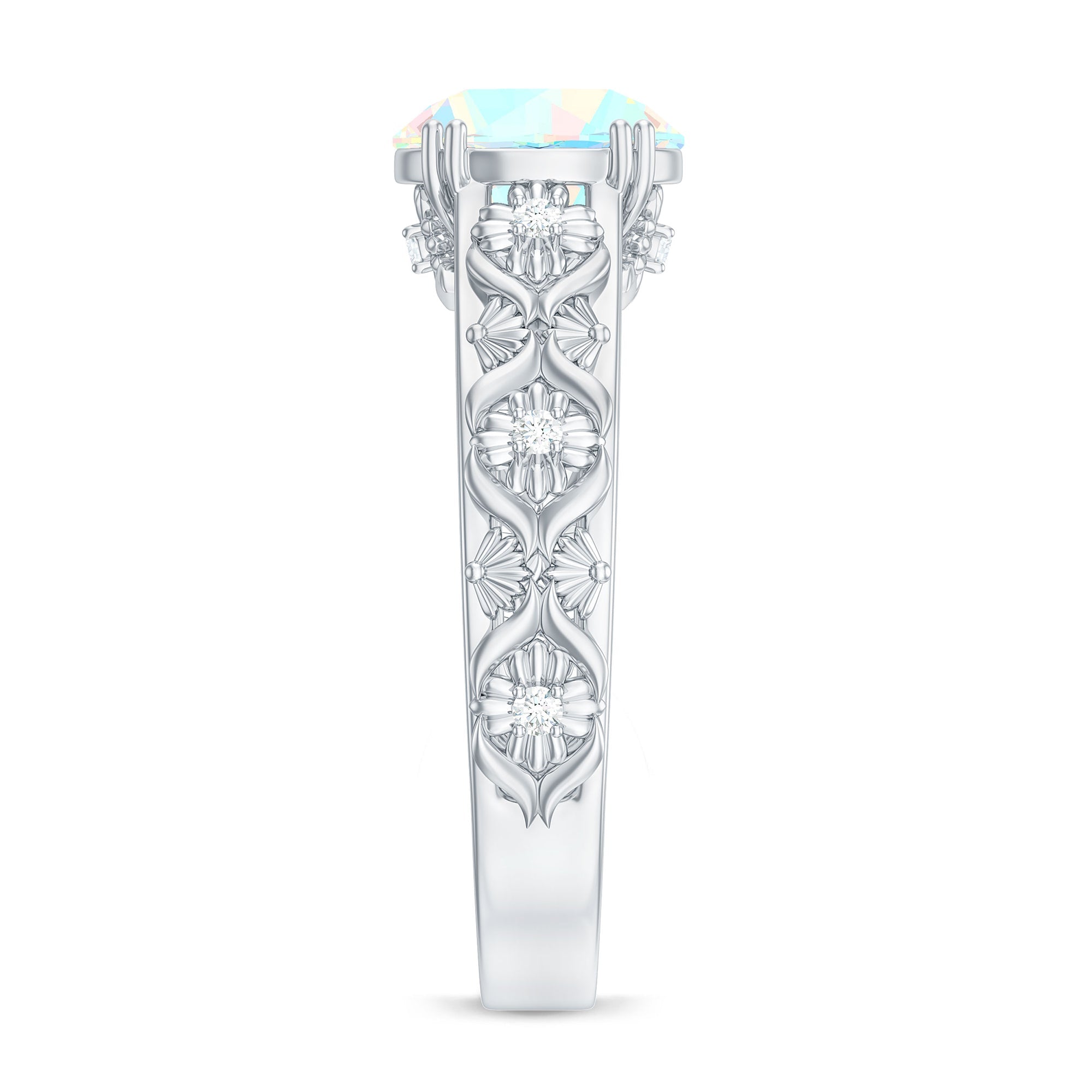 Nature Inspired 8mm Ethiopian Opal Engagement Ring with Diamond