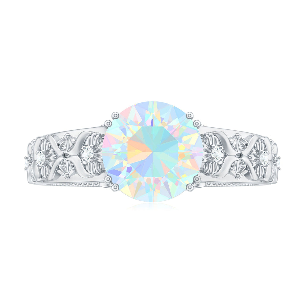 Nature Inspired 8mm Ethiopian Opal Engagement Ring with Diamond