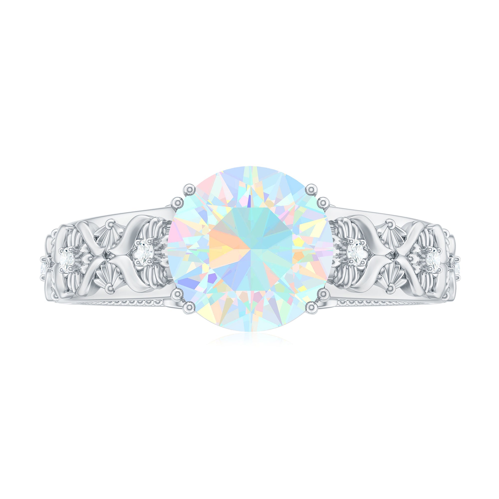 Nature Inspired 8mm Ethiopian Opal Engagement Ring with Diamond