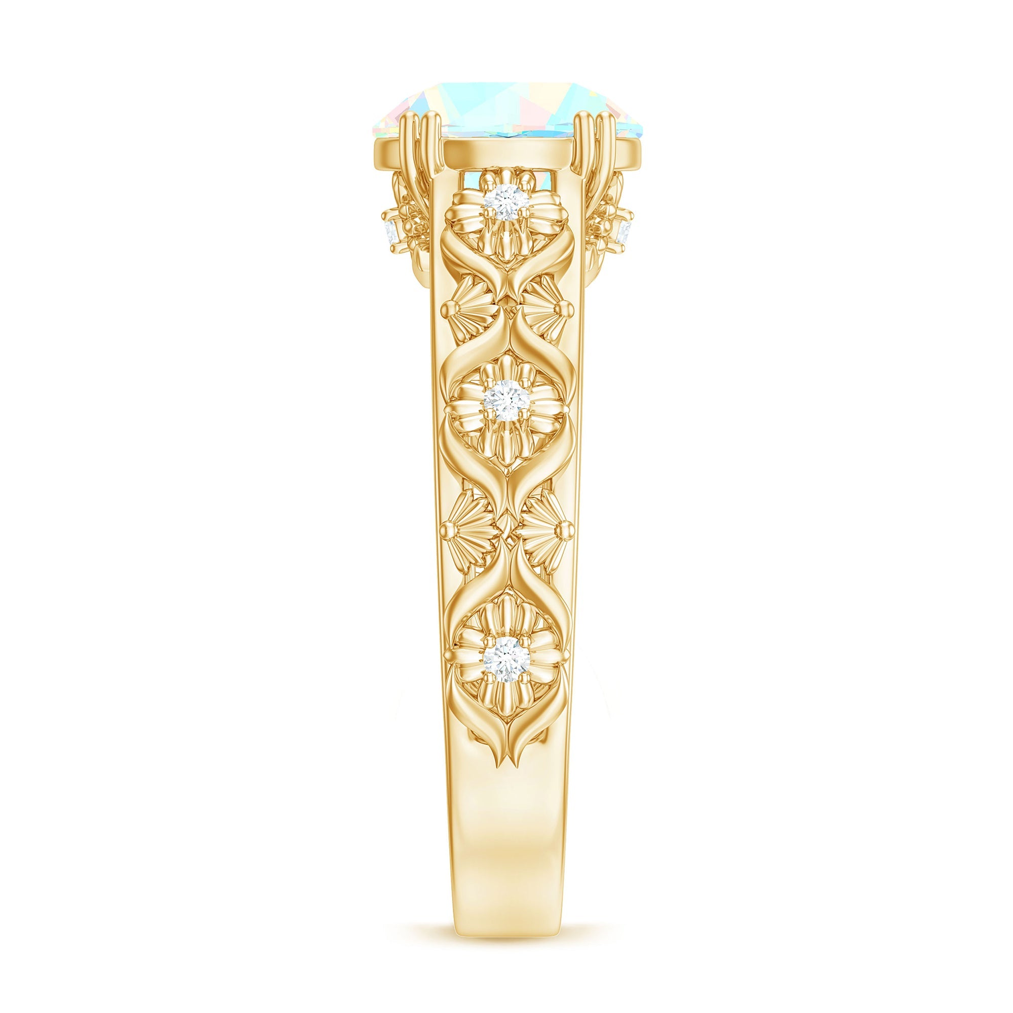 Nature Inspired 8mm Ethiopian Opal Engagement Ring with Diamond