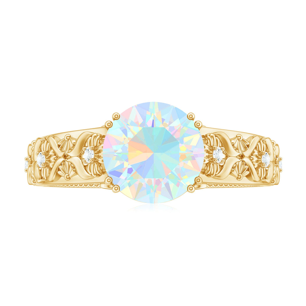 Nature Inspired 8mm Ethiopian Opal Engagement Ring with Diamond