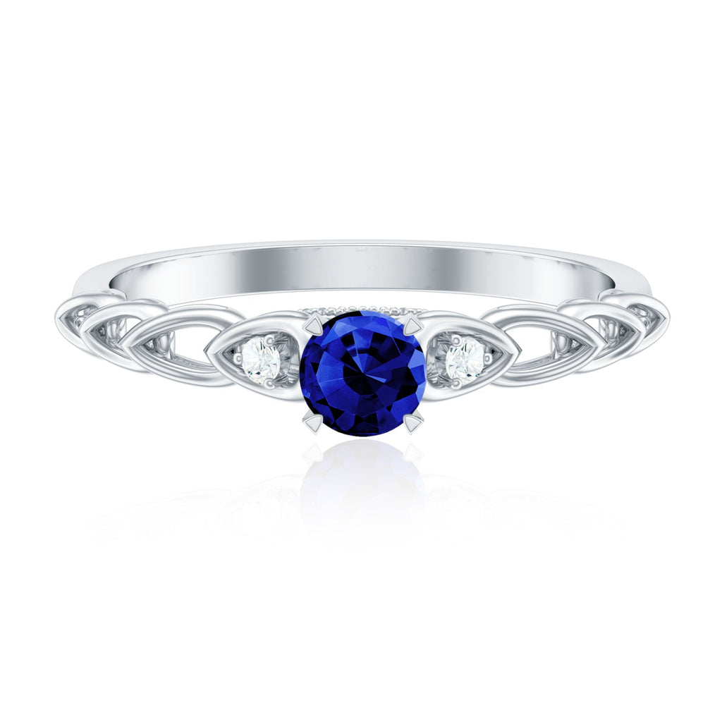 Certified 0.6 Carat Lab Grown Blue Sapphire Diamond Promise Ring