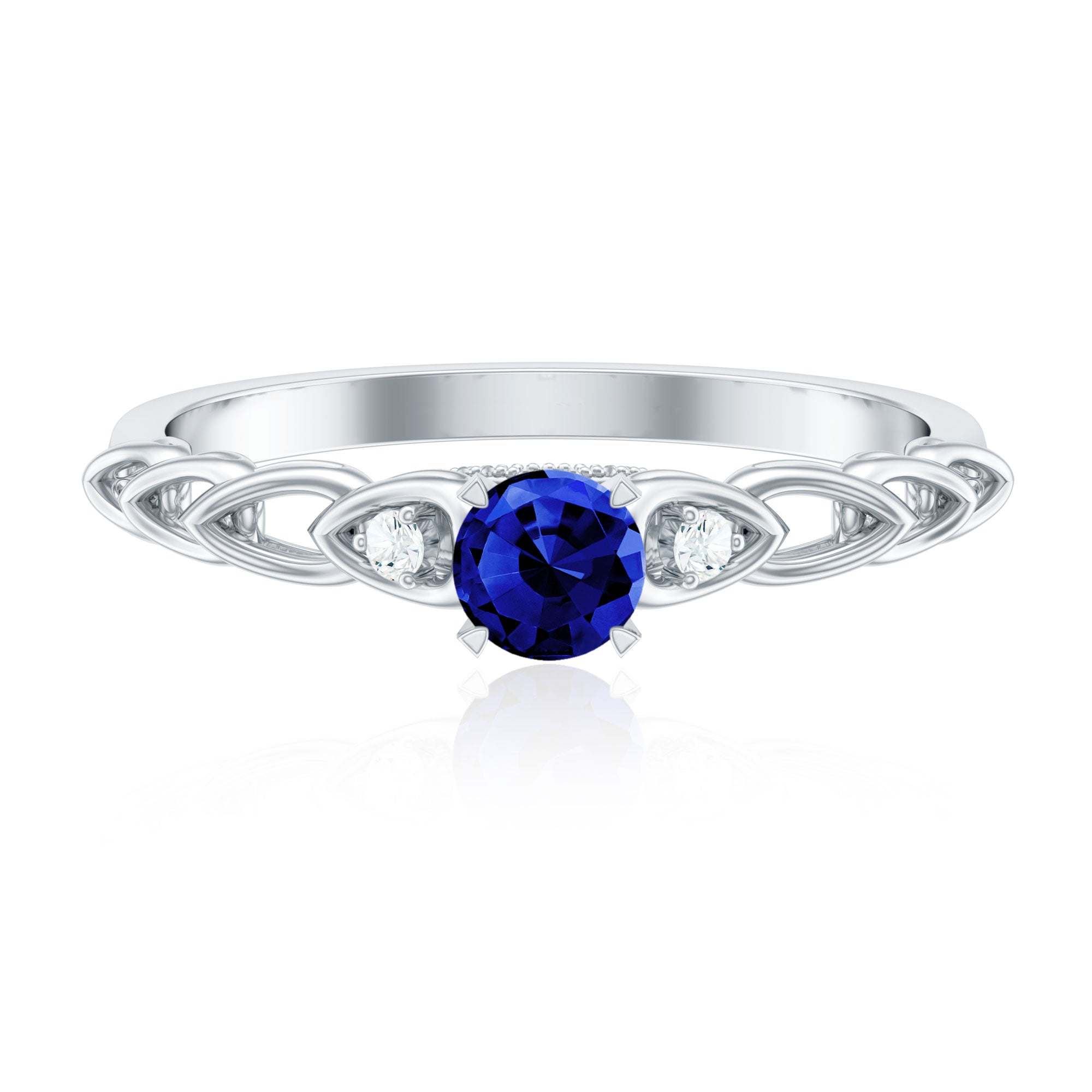 Certified 0.6 Carat Lab Grown Blue Sapphire Diamond Promise Ring