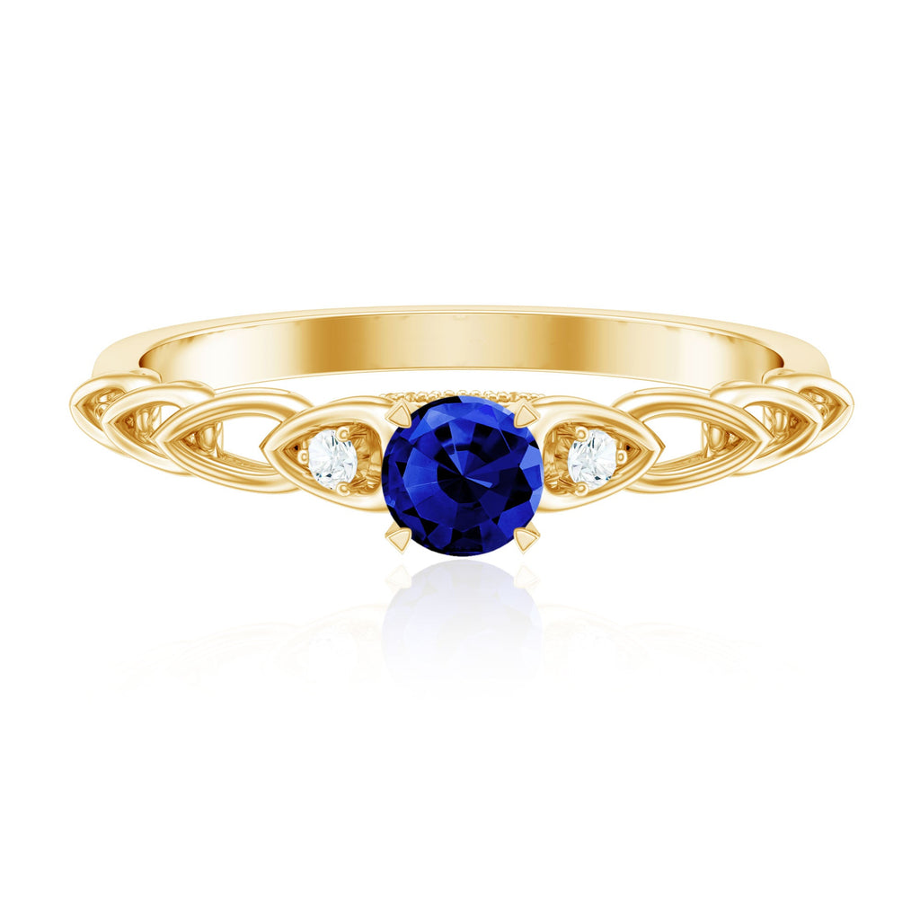 Certified 0.6 Carat Lab Grown Blue Sapphire Diamond Promise Ring