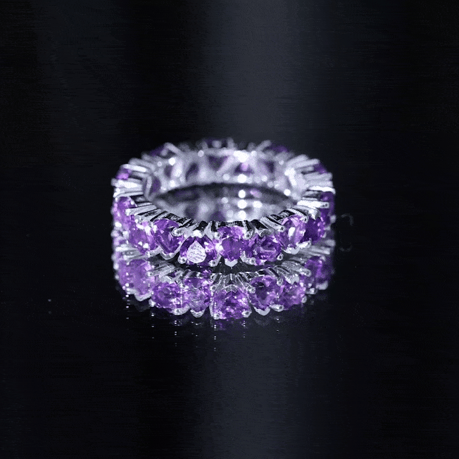 Genuine February Birthstone Amethyst Heart Eternity Ring