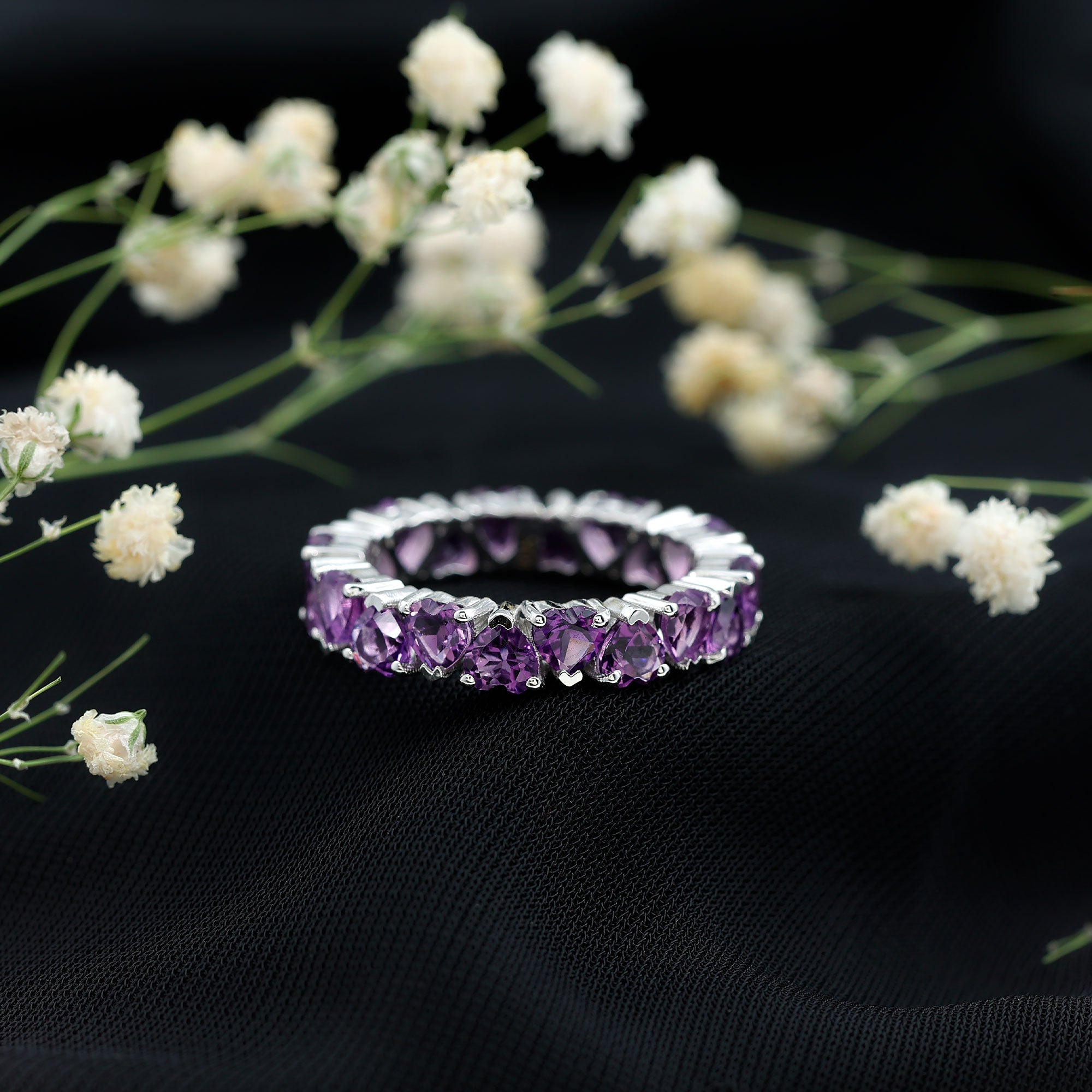 Genuine February Birthstone Amethyst Heart Eternity Ring