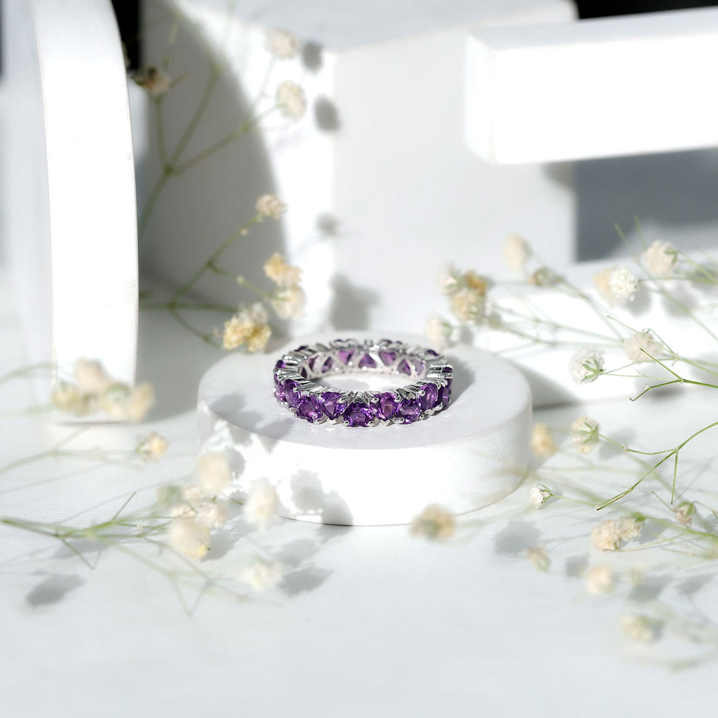 Genuine February Birthstone Amethyst Heart Eternity Ring