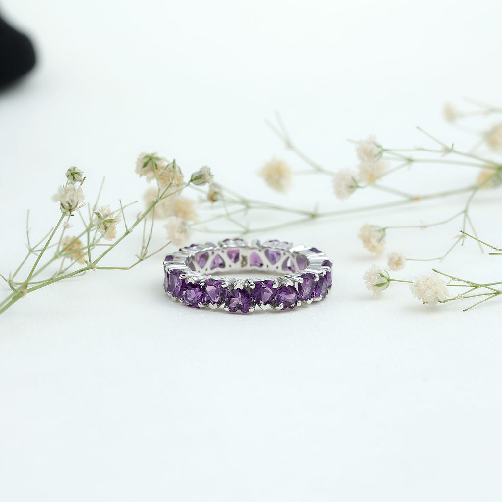 Genuine February Birthstone Amethyst Heart Eternity Ring