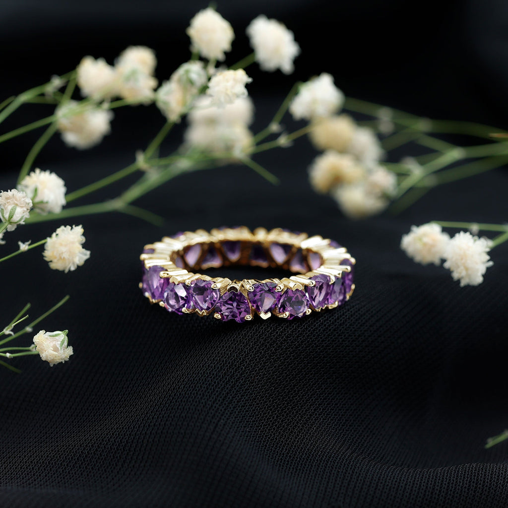 Genuine February Birthstone Amethyst Heart Eternity Ring