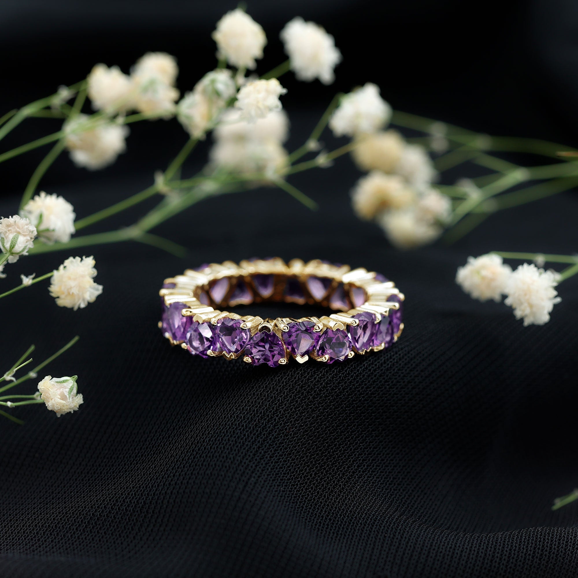 Genuine February Birthstone Amethyst Heart Eternity Ring