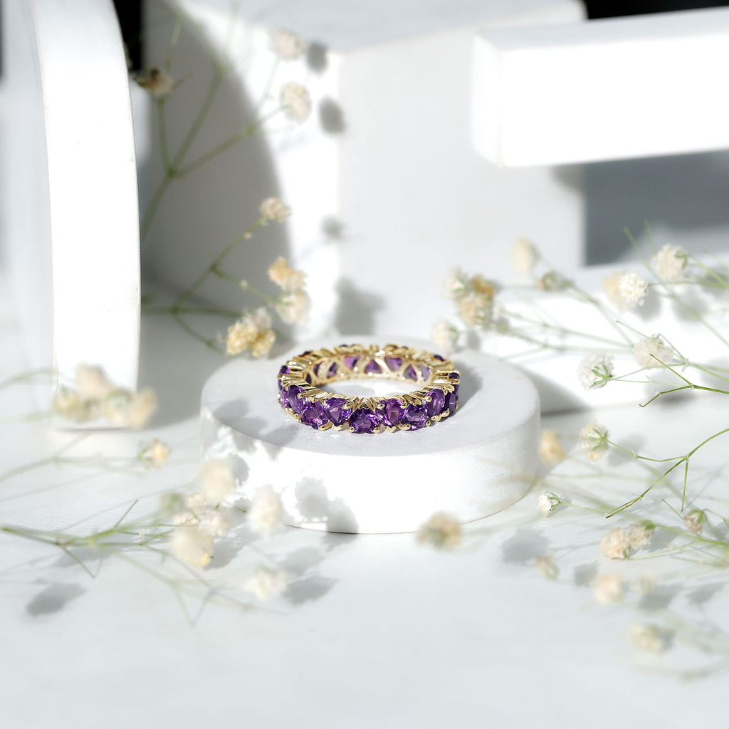 Genuine February Birthstone Amethyst Heart Eternity Ring
