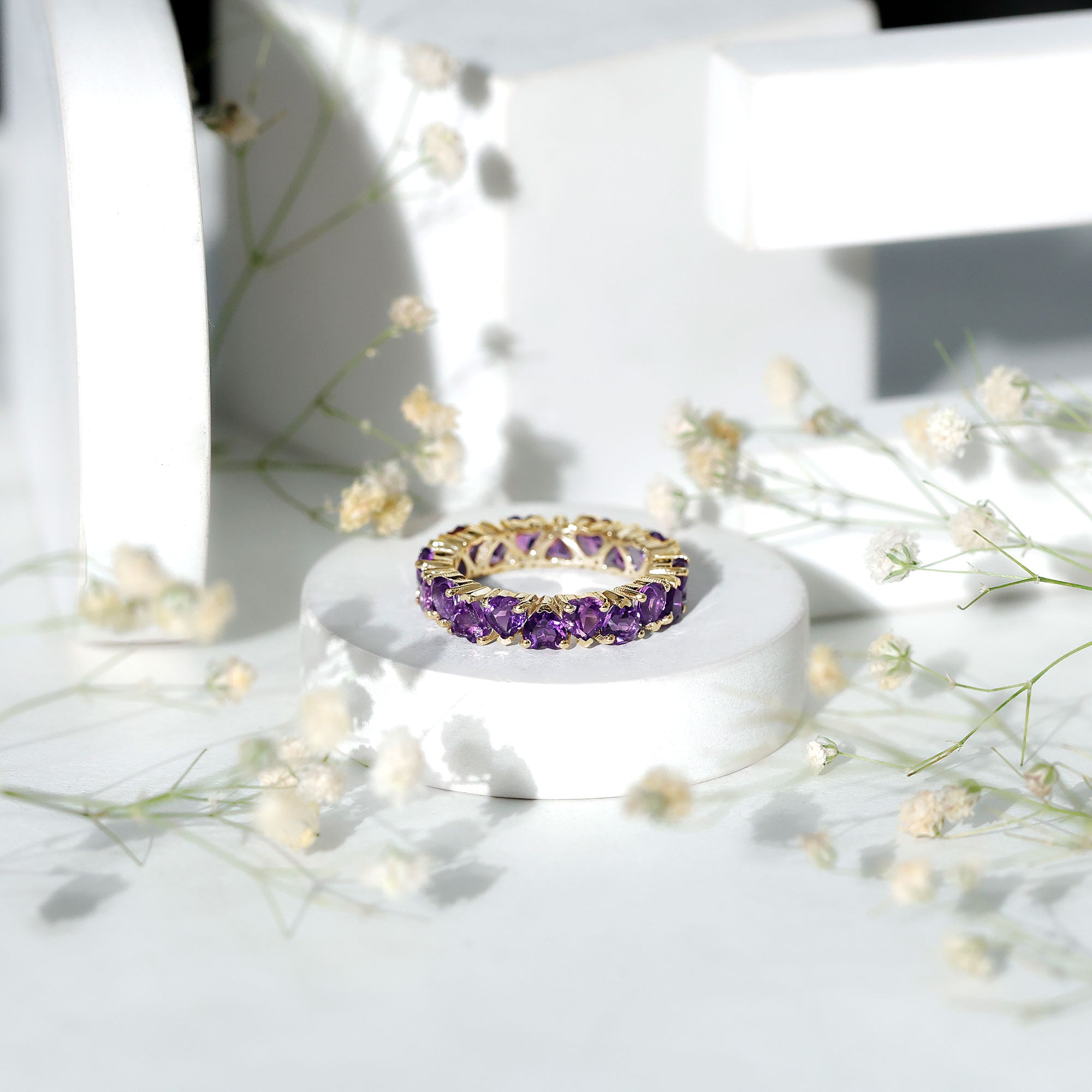 Genuine February Birthstone Amethyst Heart Eternity Ring