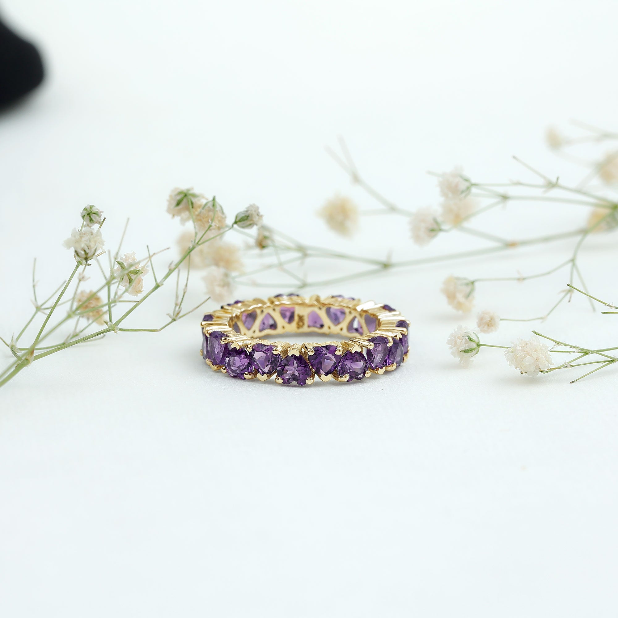 Genuine February Birthstone Amethyst Heart Eternity Ring