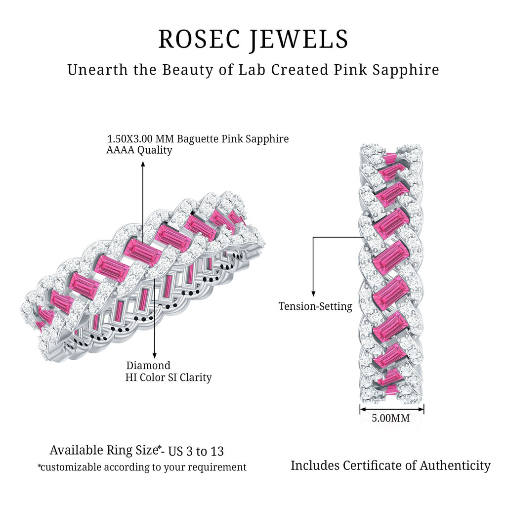 Baguette Lab Grown Pink Sapphire Eternity Band with Diamond