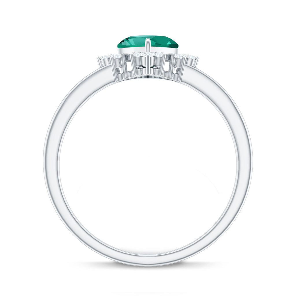 Certified 7 mm Lab Grown Emerald Heart Shaped Engagement Ring with Diamond
