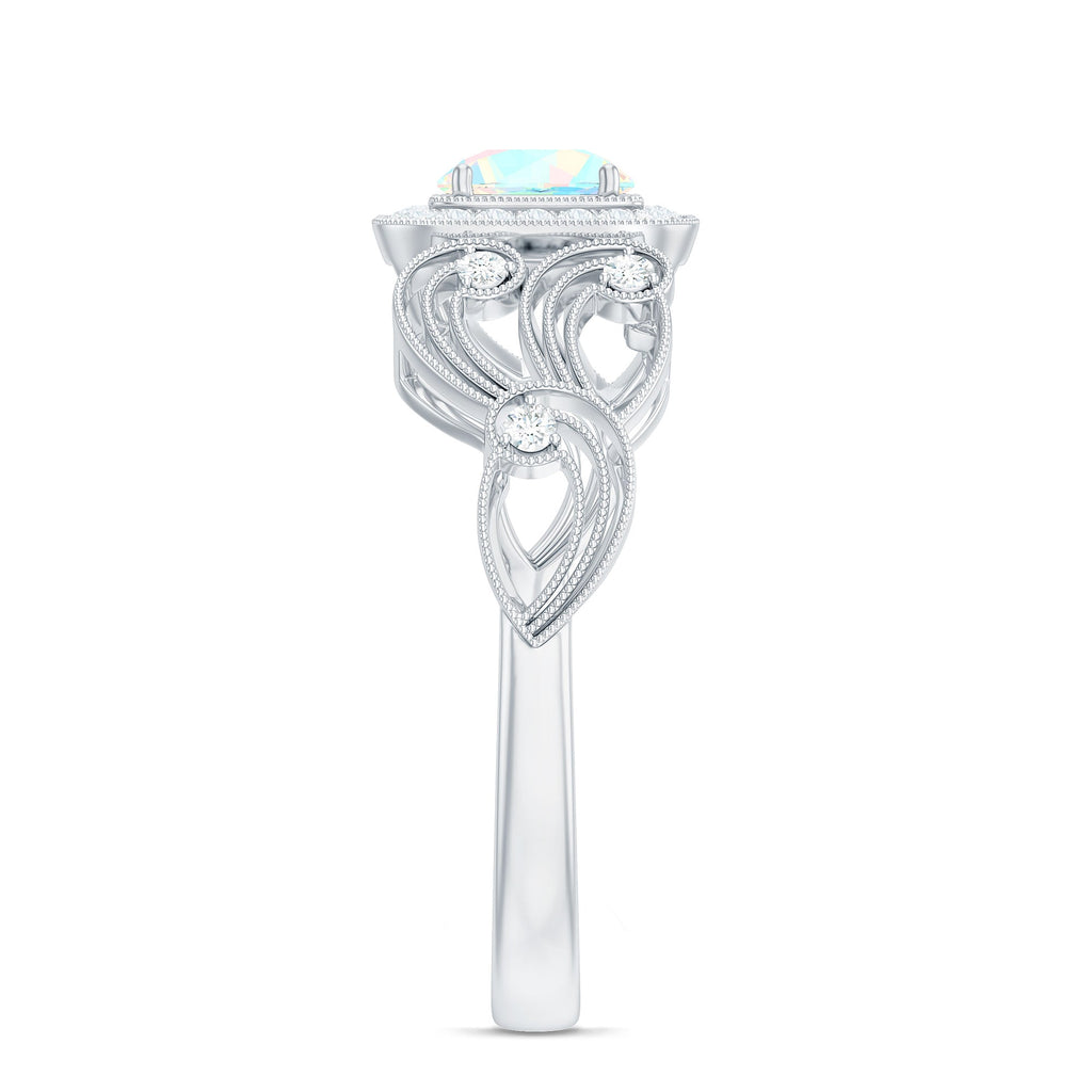 Certified Real Ethiopian Opal Retro Engagement Ring with Diamond