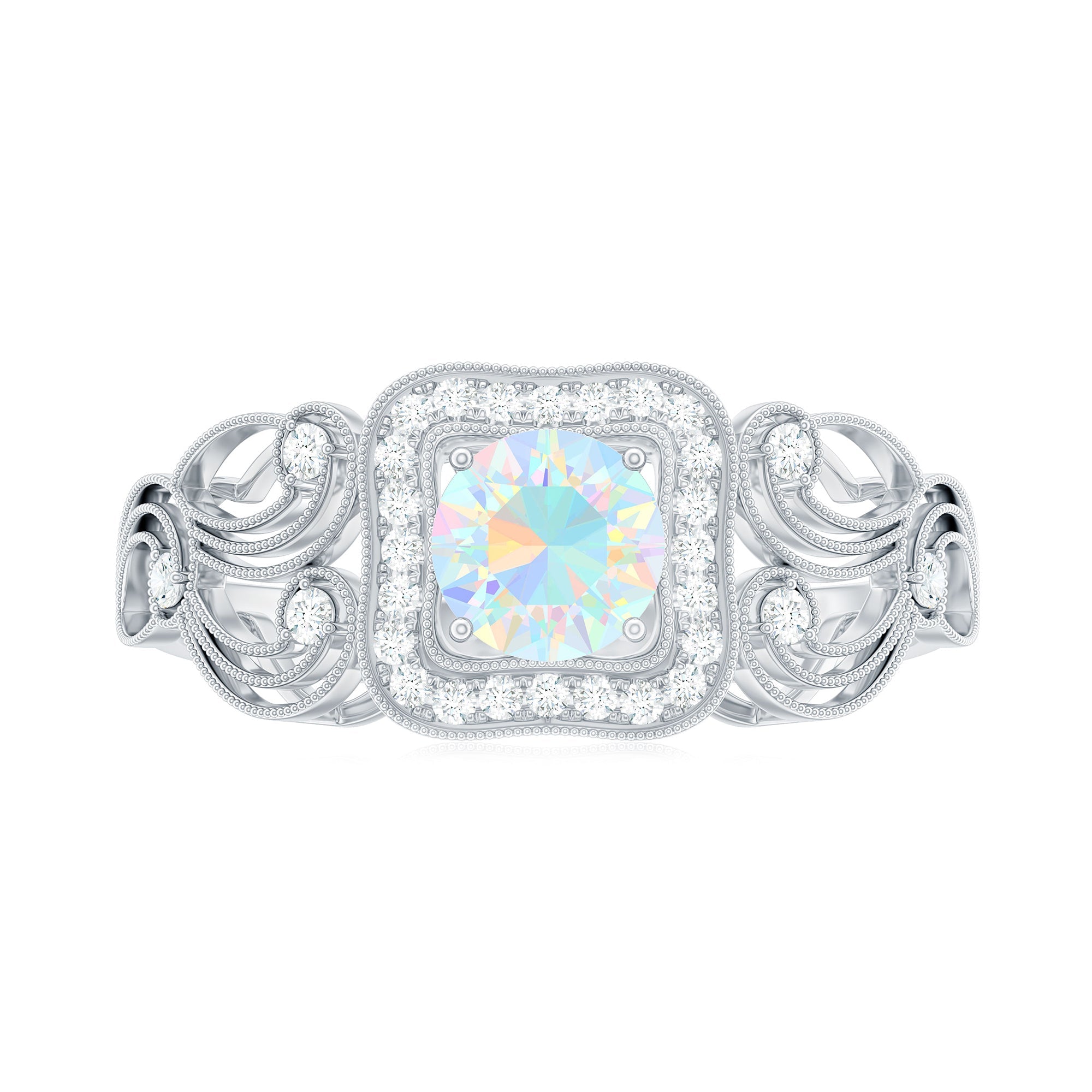 Certified Real Ethiopian Opal Retro Engagement Ring with Diamond