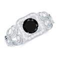 Natural Black Spinel Retro Engagement Ring with Diamond