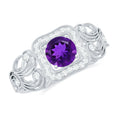 Vintage Inspired Real Amethyst Engagement Ring with Diamond