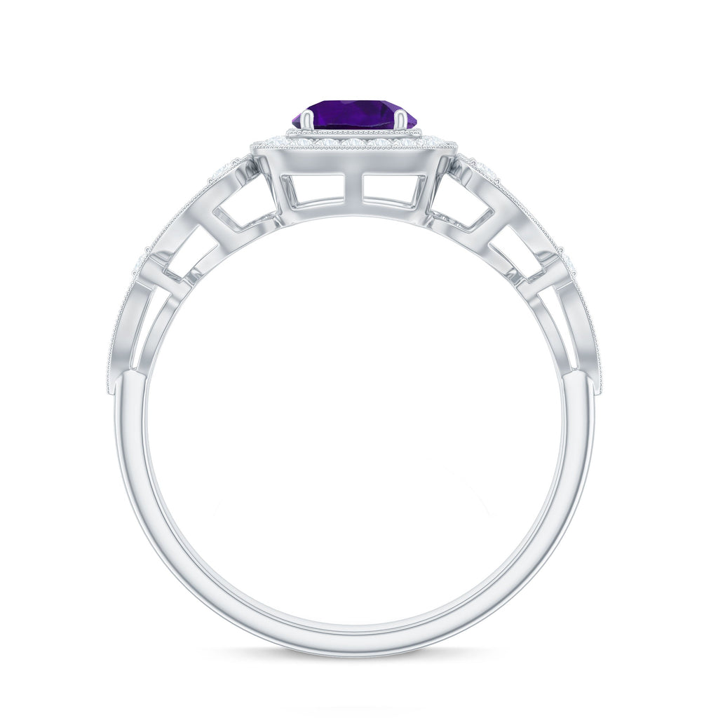 Vintage Inspired Real Amethyst Engagement Ring with Diamond
