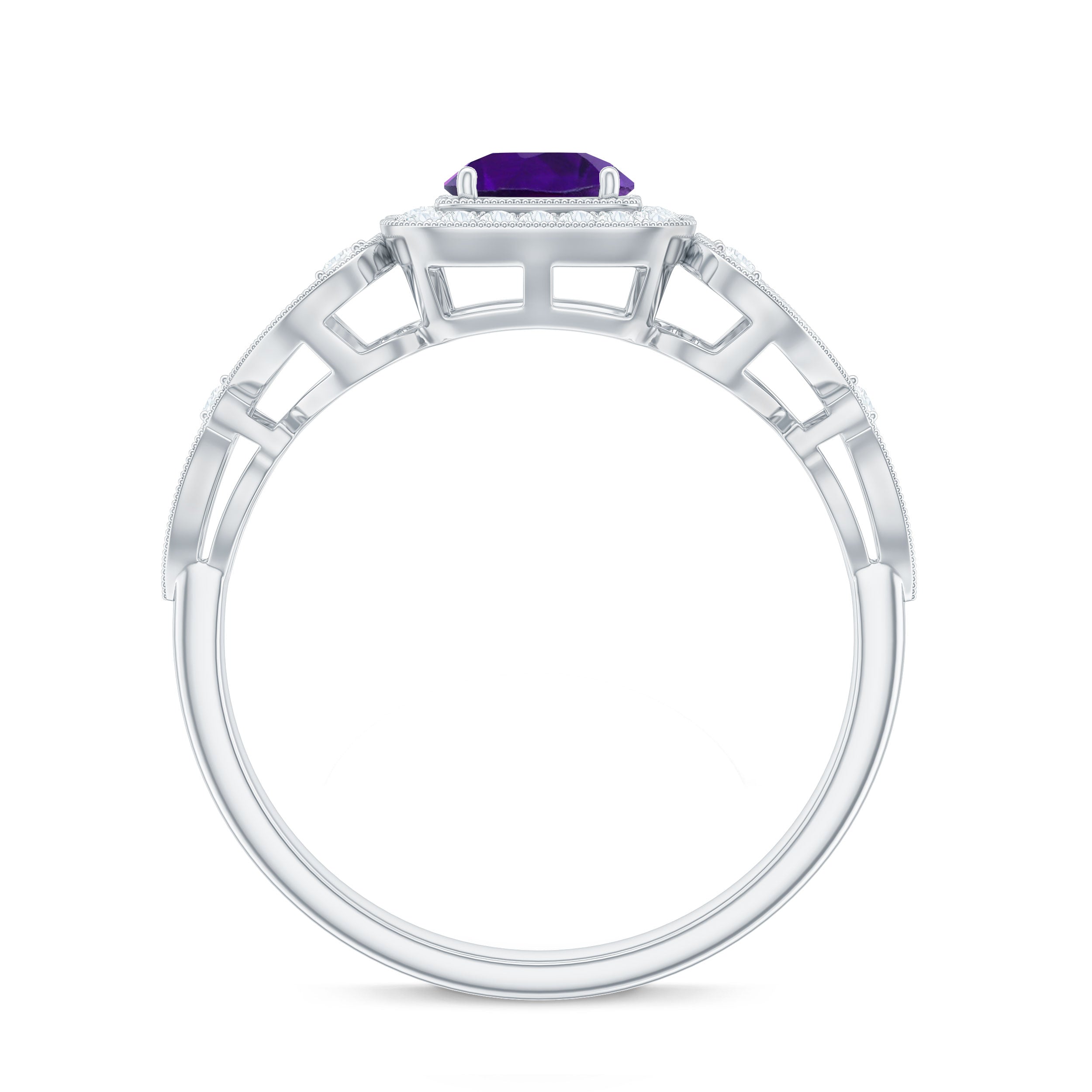 Vintage Inspired Real Amethyst Engagement Ring with Diamond