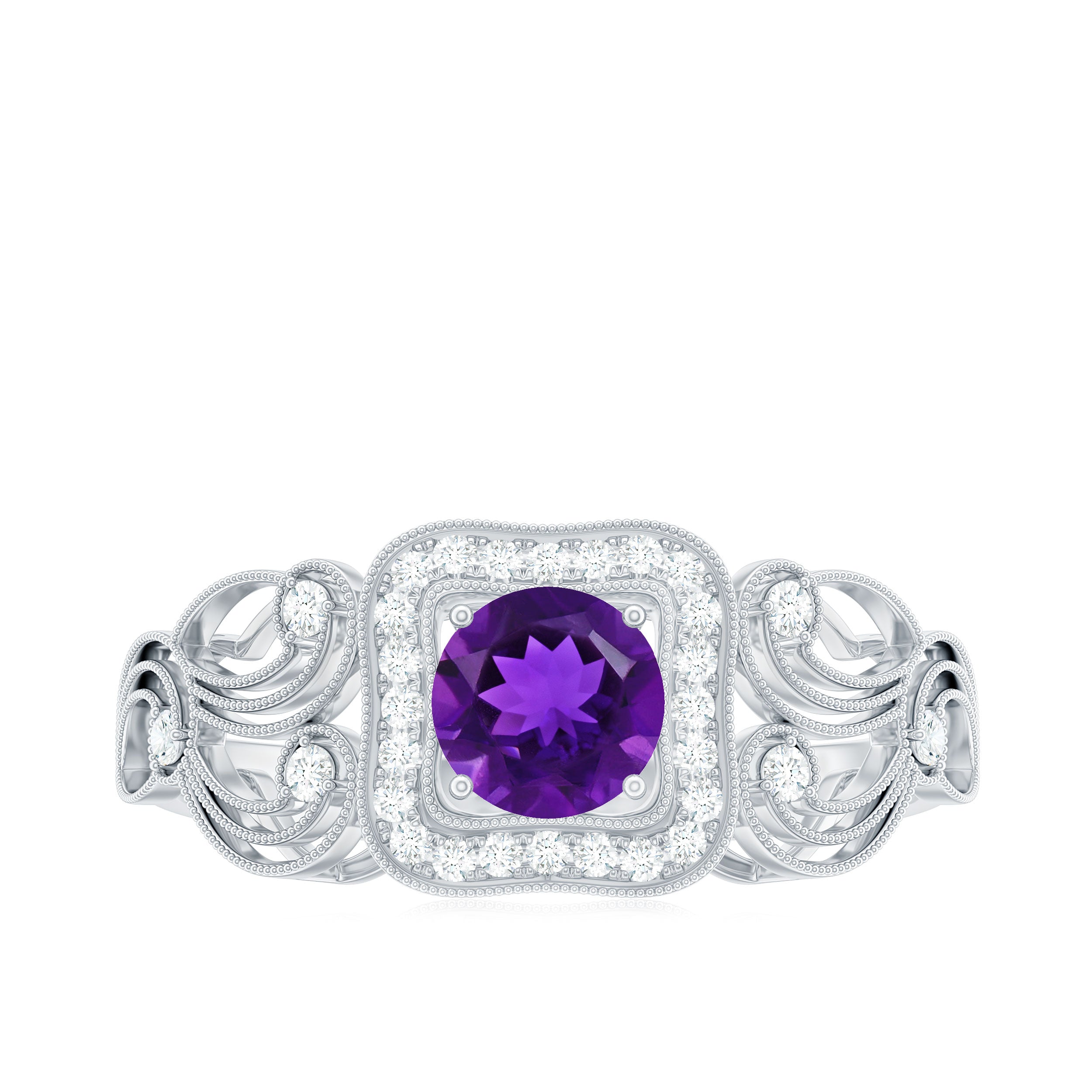 Vintage Inspired Real Amethyst Engagement Ring with Diamond