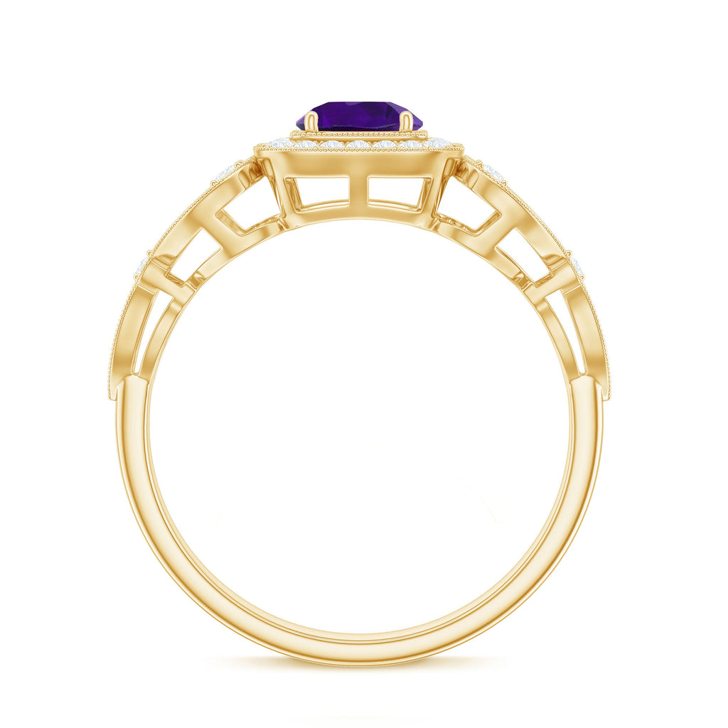 Vintage Inspired Real Amethyst Engagement Ring with Diamond