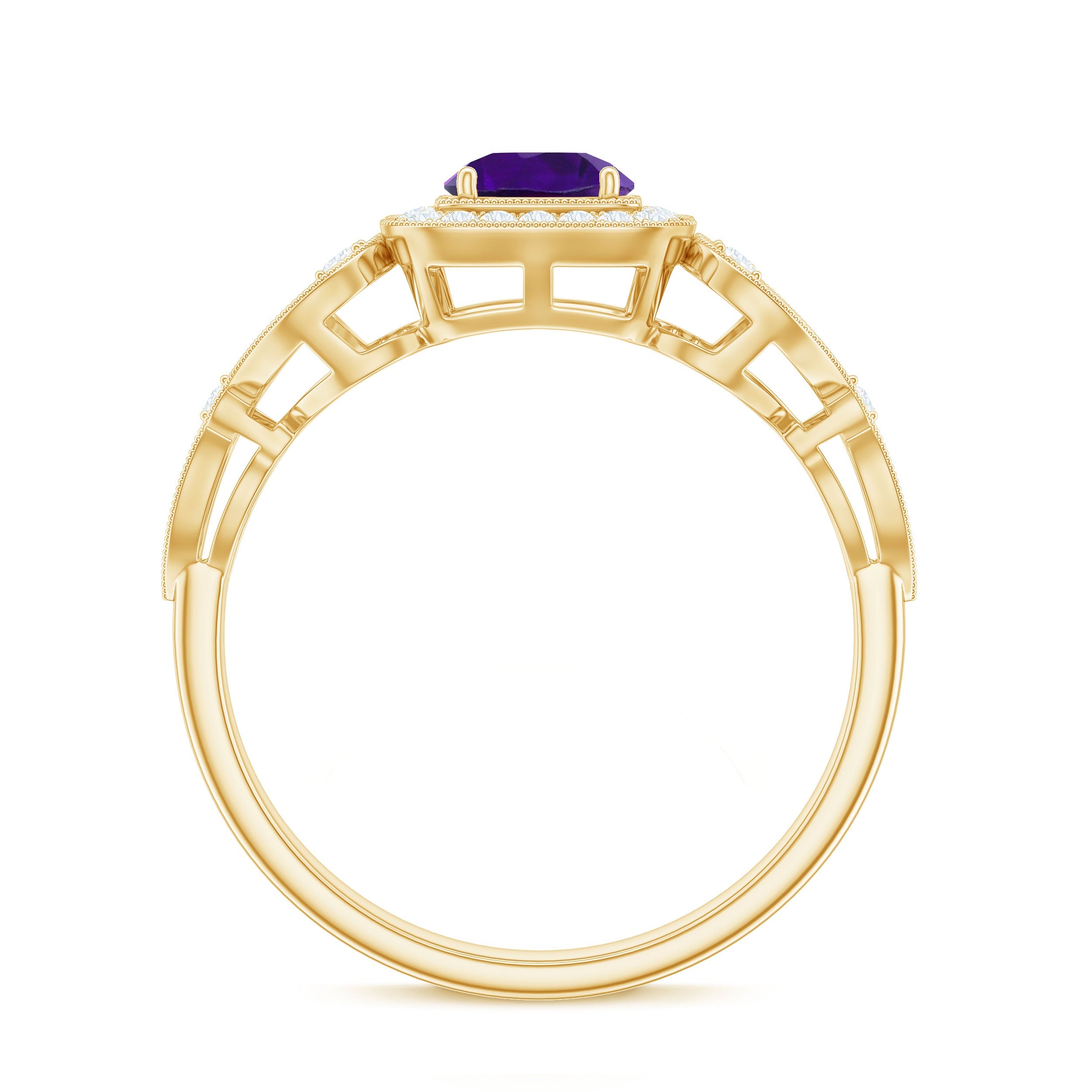 Vintage Inspired Real Amethyst Engagement Ring with Diamond