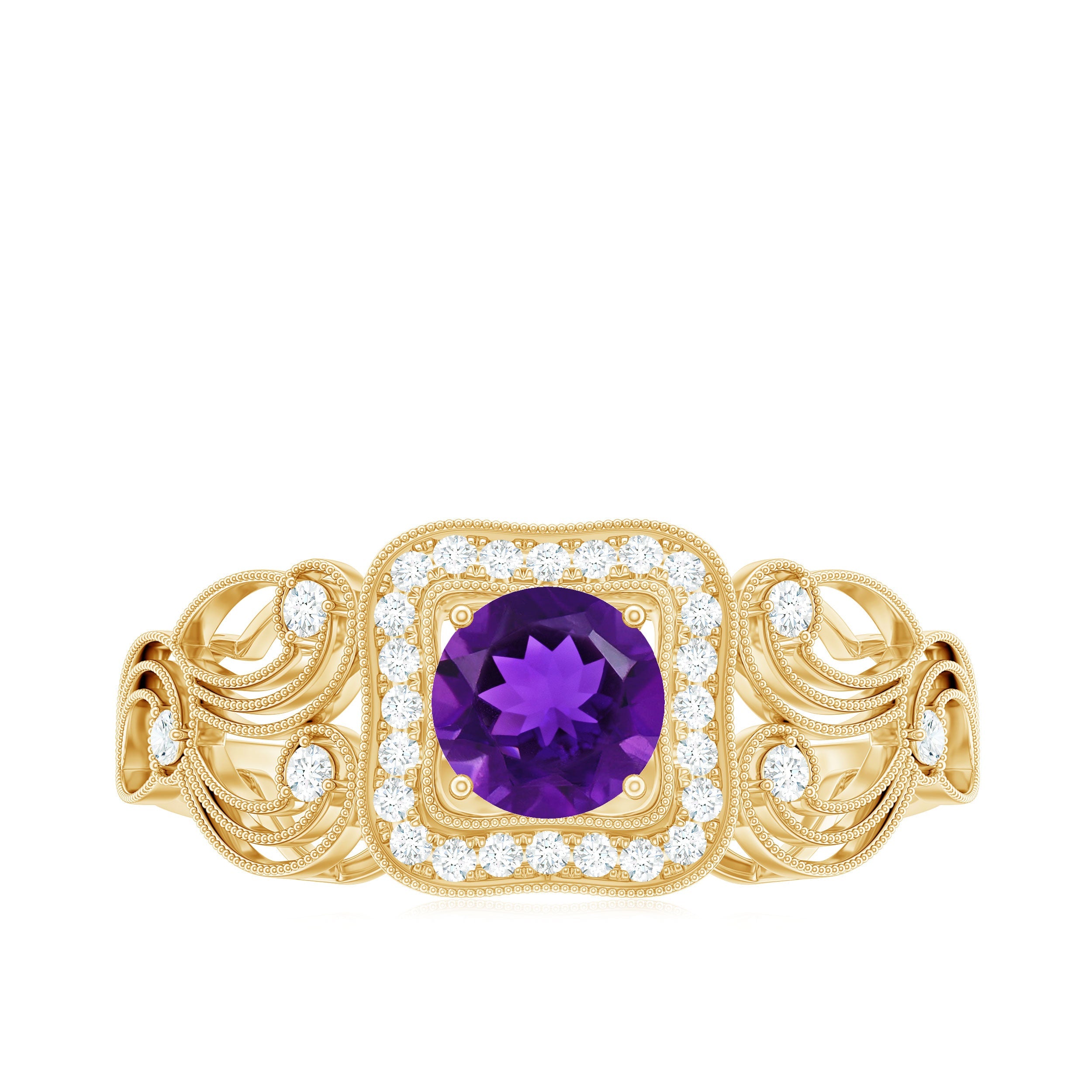Vintage Inspired Real Amethyst Engagement Ring with Diamond
