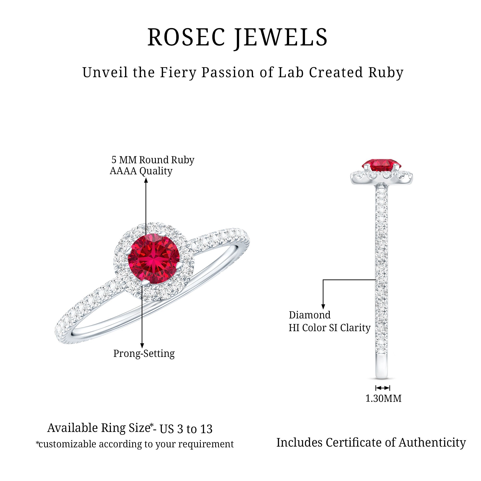 Certified Lab Grown Ruby and Diamond Halo Engagement Ring