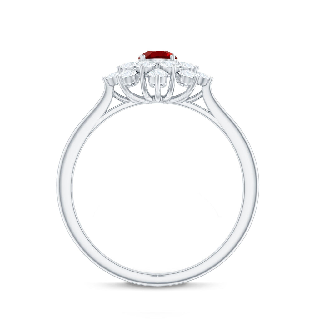 Lab Grown Ruby and Diamond Flower Cluster Engagement Ring