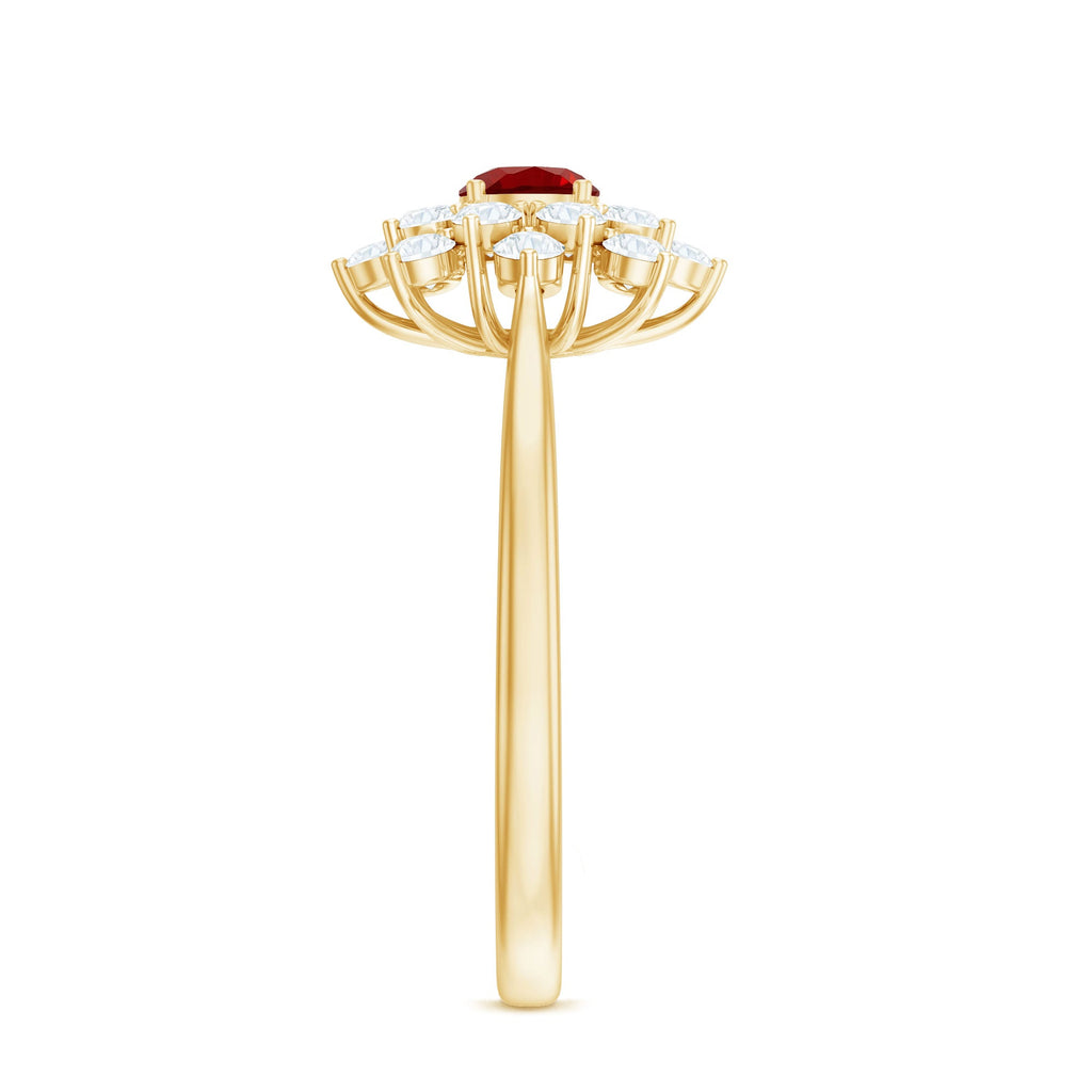 Lab Grown Ruby and Diamond Flower Cluster Engagement Ring