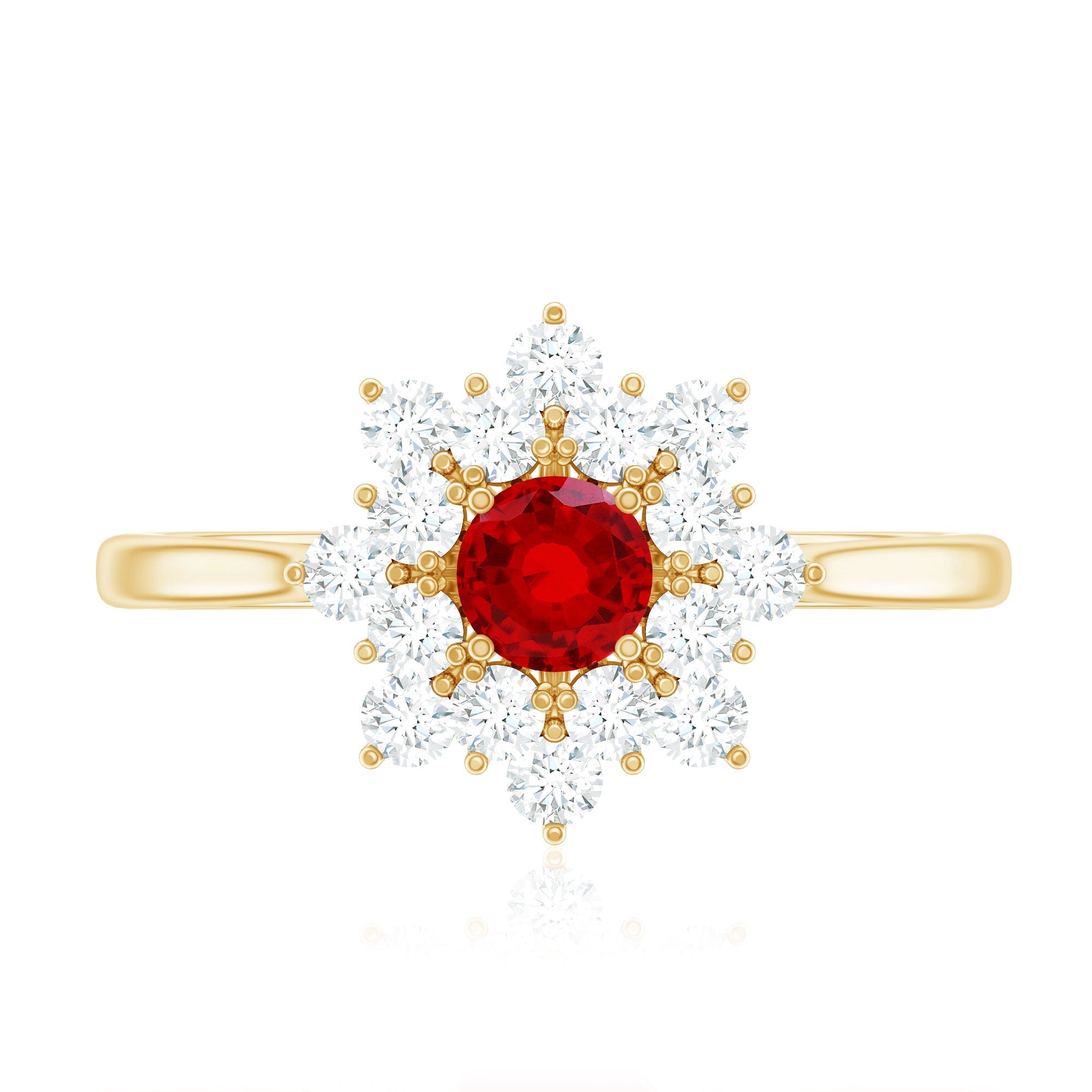 Lab Grown Ruby and Diamond Flower Cluster Engagement Ring