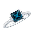 6mm Princess Cut London Blue Topaz Classic Engagement Ring with Diamond