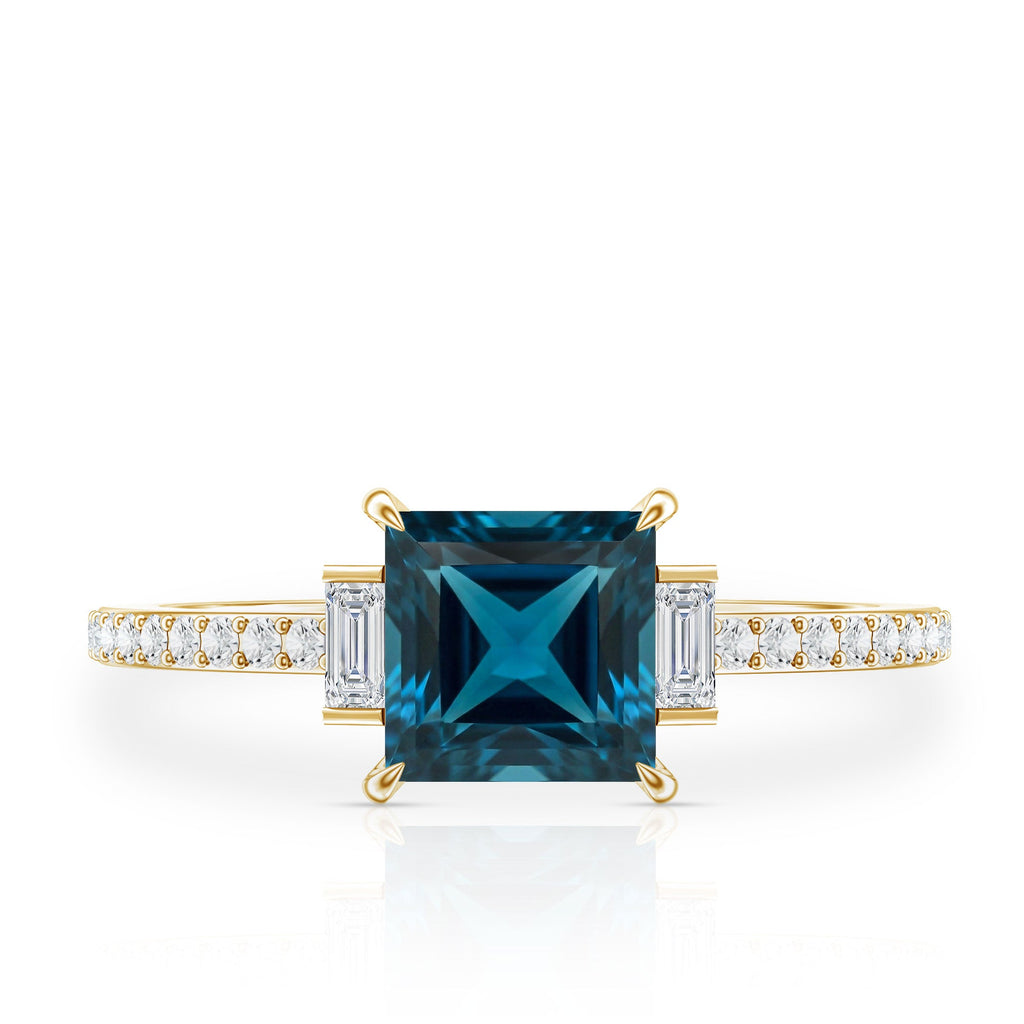 6mm Princess Cut London Blue Topaz Classic Engagement Ring with Diamond