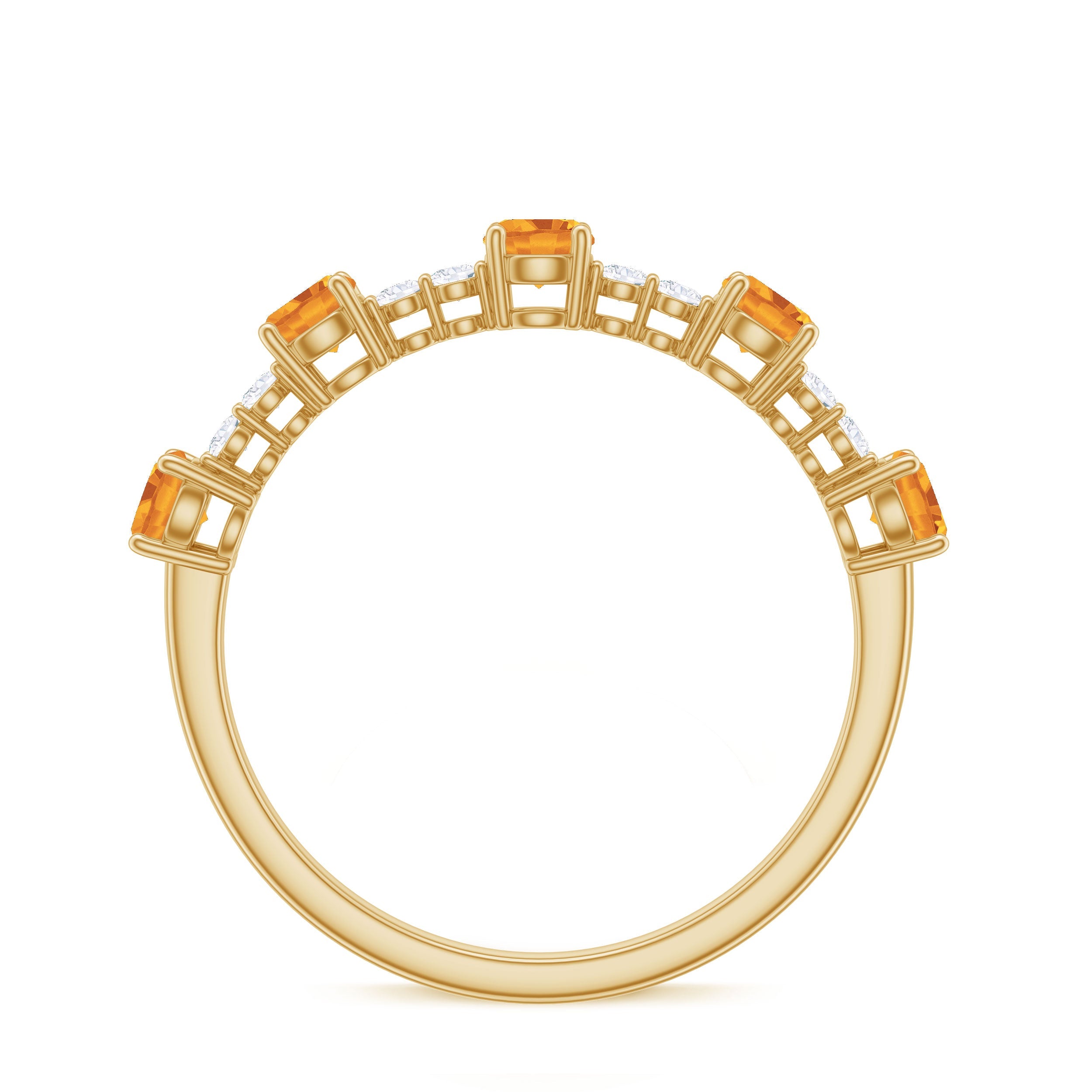 Natural Citrine Diamond Half Eternity Ring for Anniversary