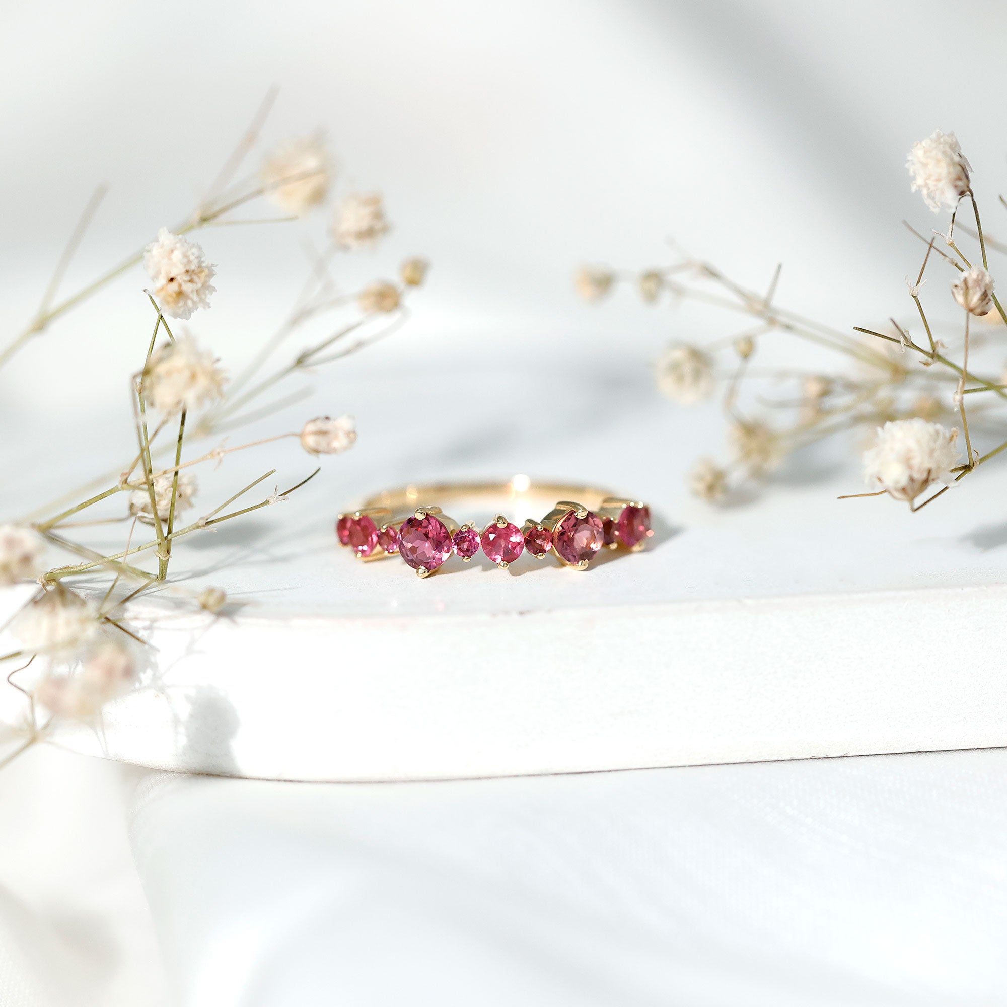 Certified Pink Tourmaline Half Eternity Band Ring