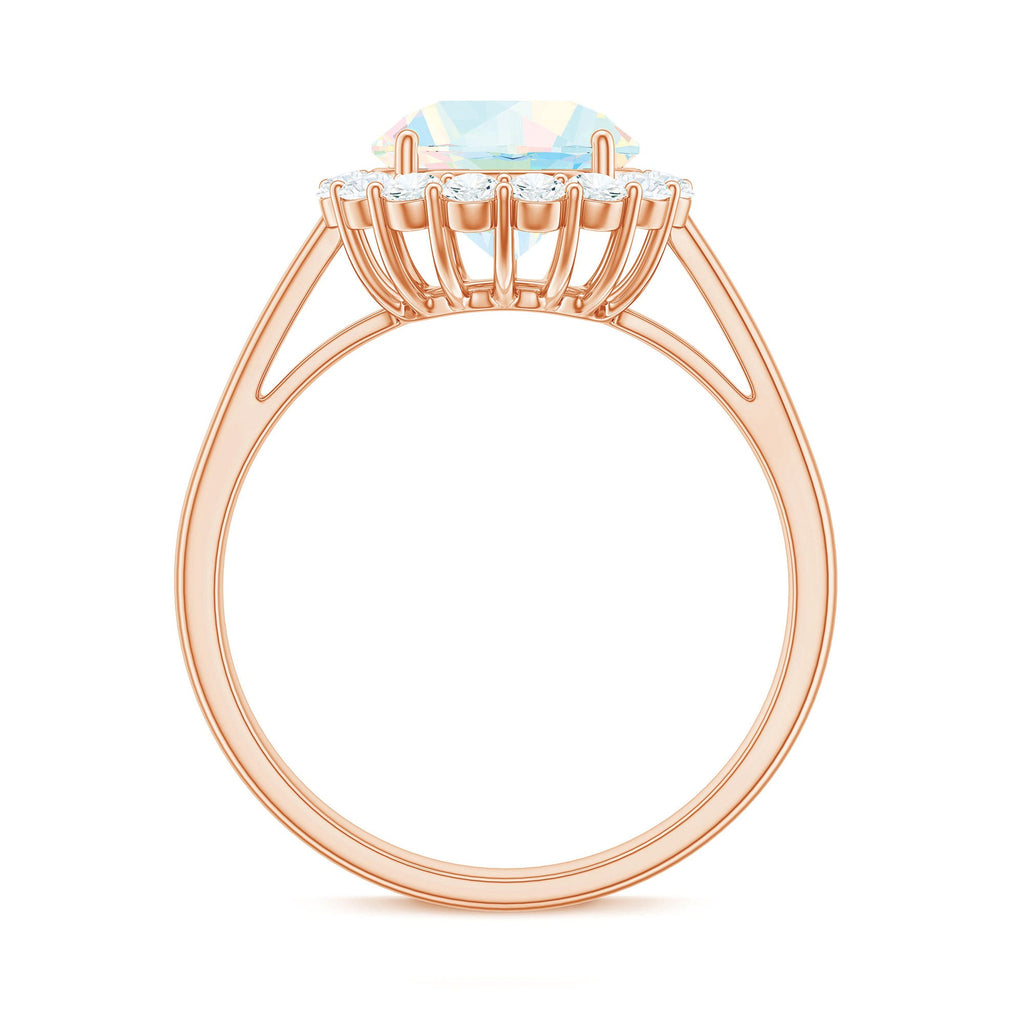 Certified Real 8mm Ethiopian Rainbow Opal Engagement Ring with Diamond Halo