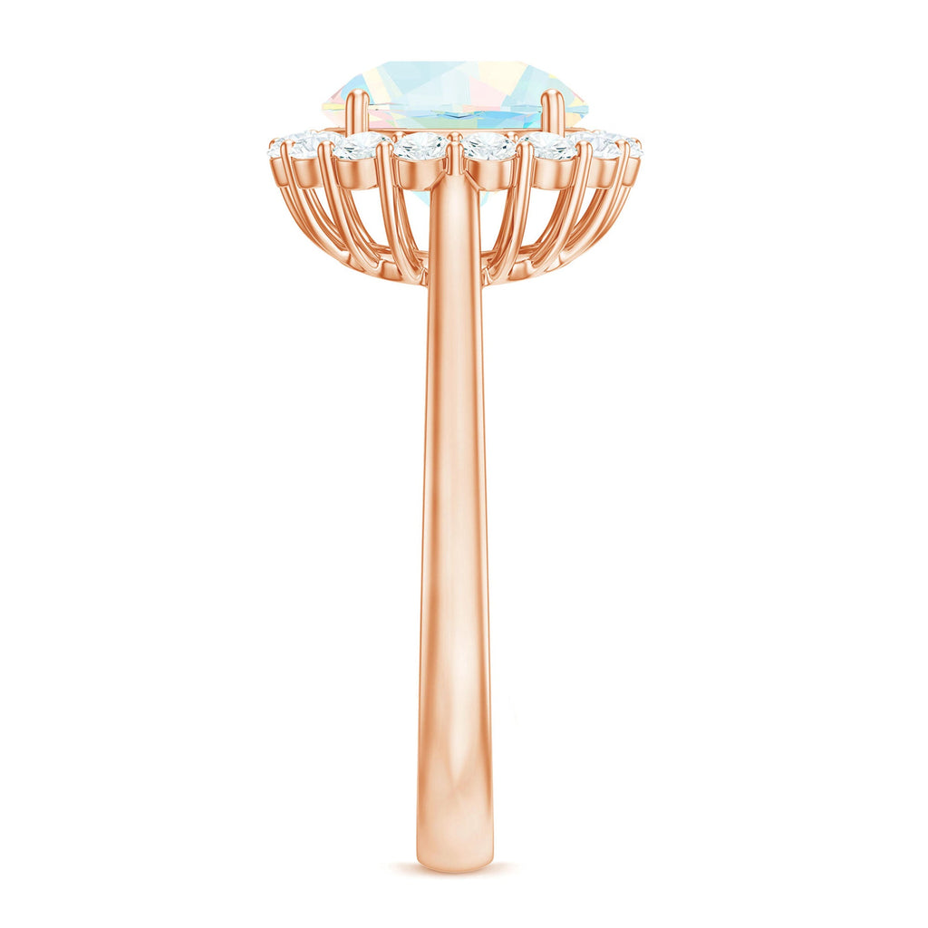 Certified Real 8mm Ethiopian Rainbow Opal Engagement Ring with Diamond Halo