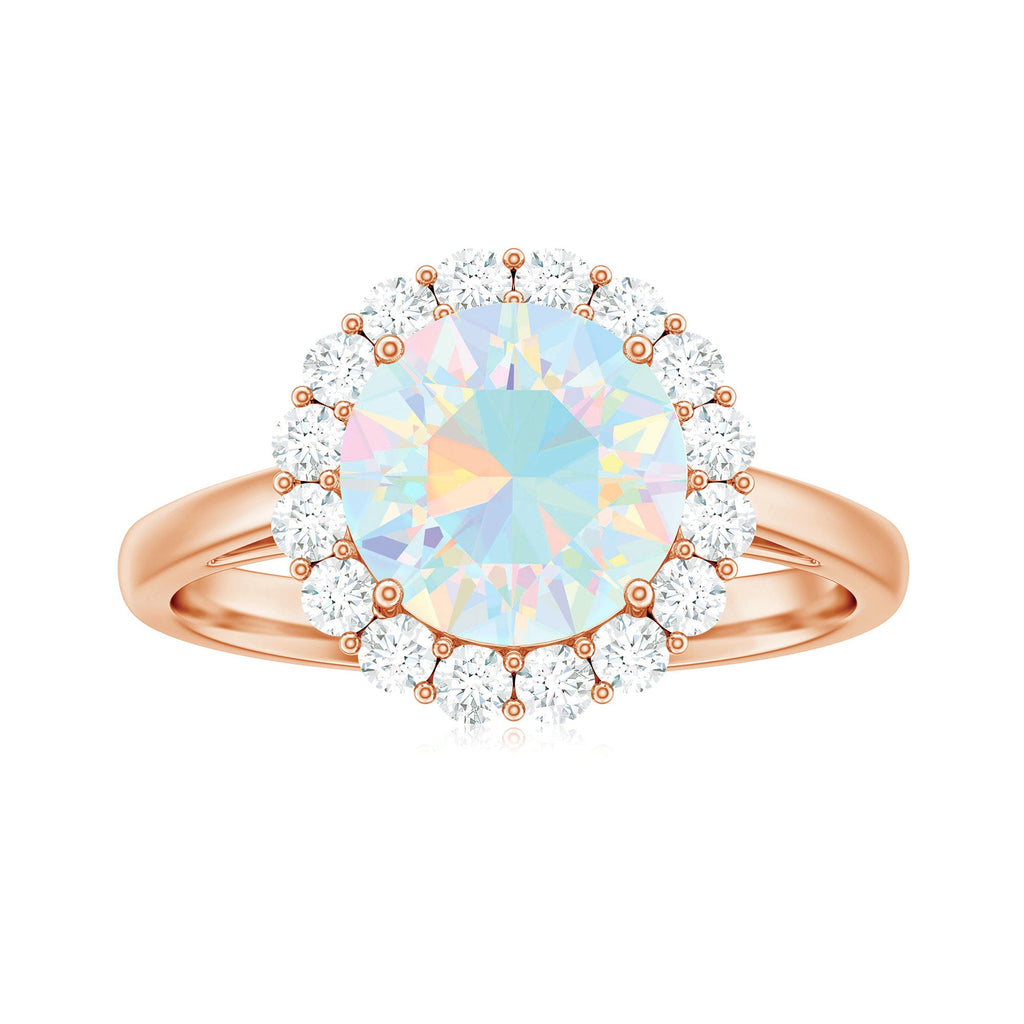 Certified Real 8mm Ethiopian Rainbow Opal Engagement Ring with Diamond Halo
