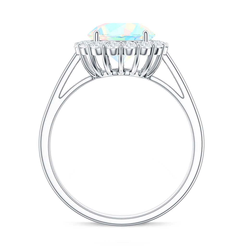 Certified Real 8mm Ethiopian Rainbow Opal Engagement Ring with Diamond Halo